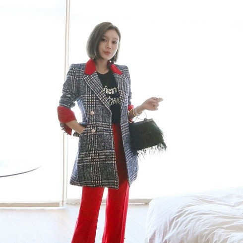 Korean Style Color Contrast Plaid Blazer