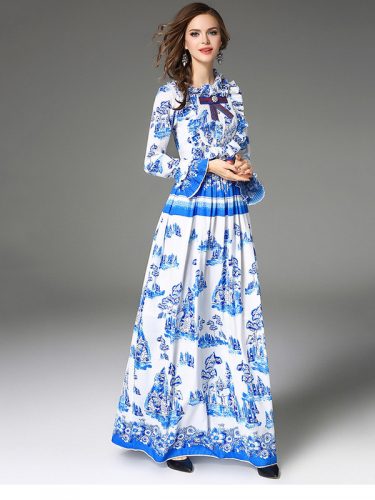 High-end Flower Pleated Maxi Dresses