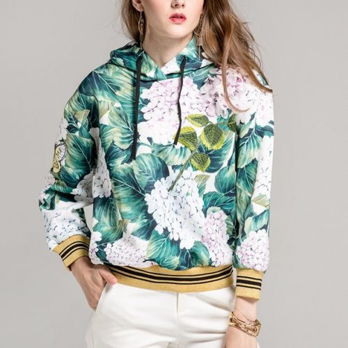 Stylish Flower Printing Sequined Hooded